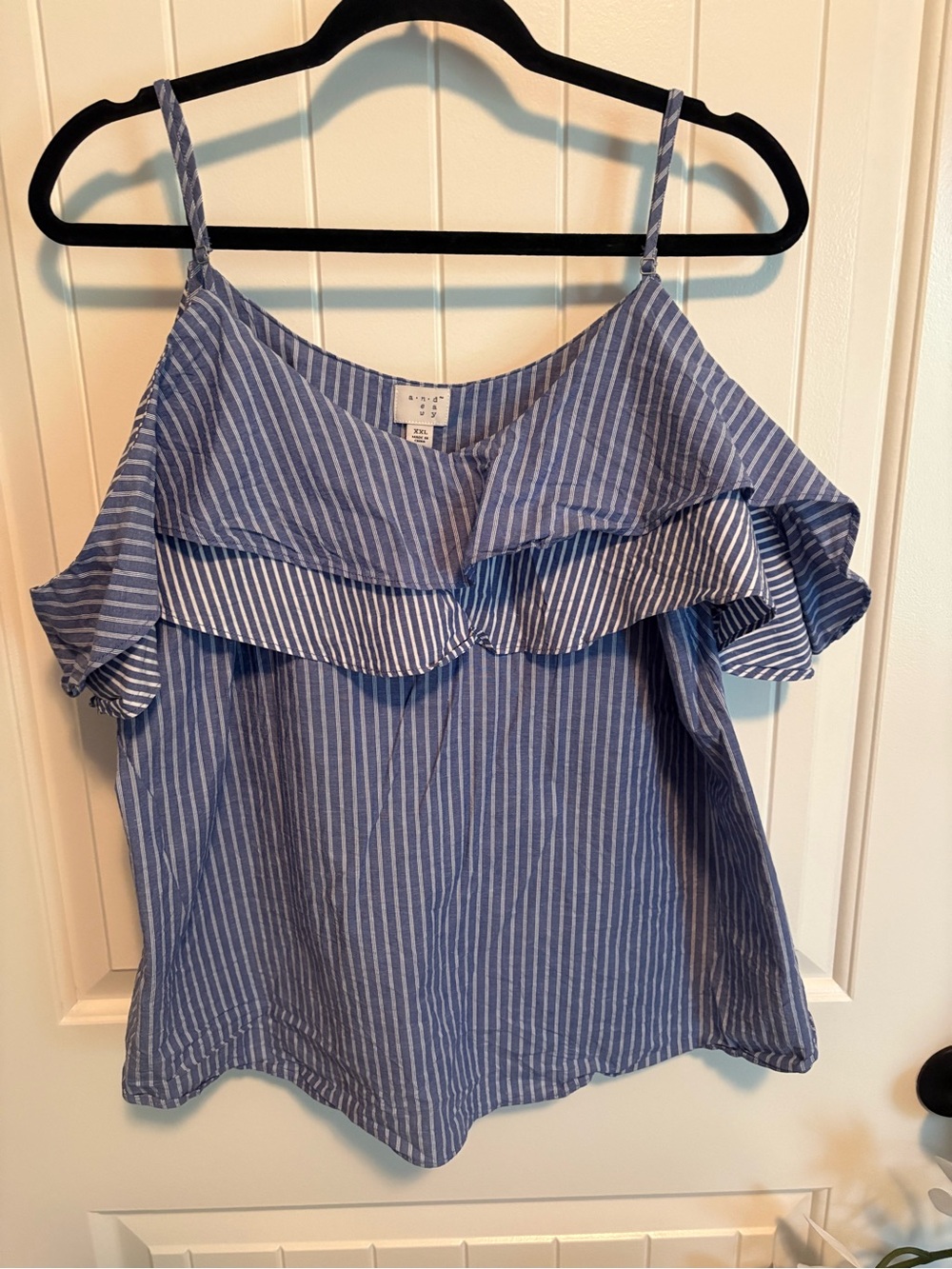 A New Day Blue White Striped Ruffle Cold Shoulder Cami Top XXL
